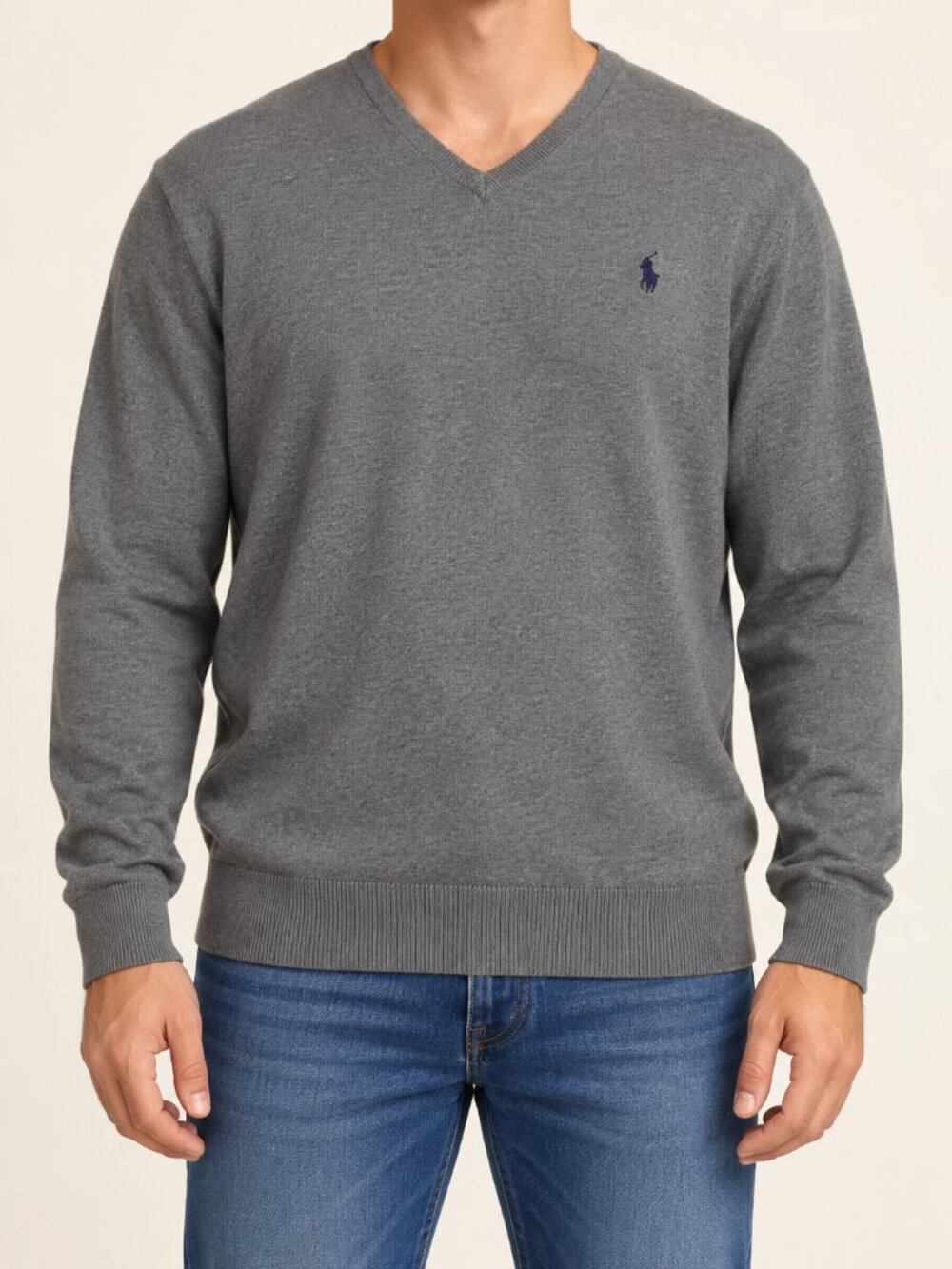 Polo Ralph Lauren 100% Pima Cotton Gray V-Neck Sweater Men’s XL